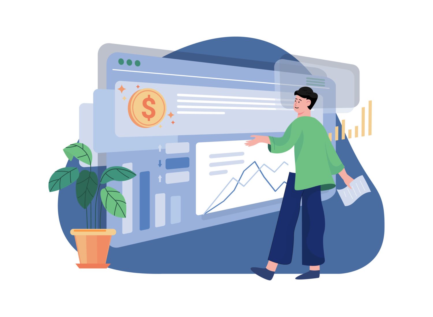 Finance Monitoring Illustration concept. A flat illustration isolated on white background