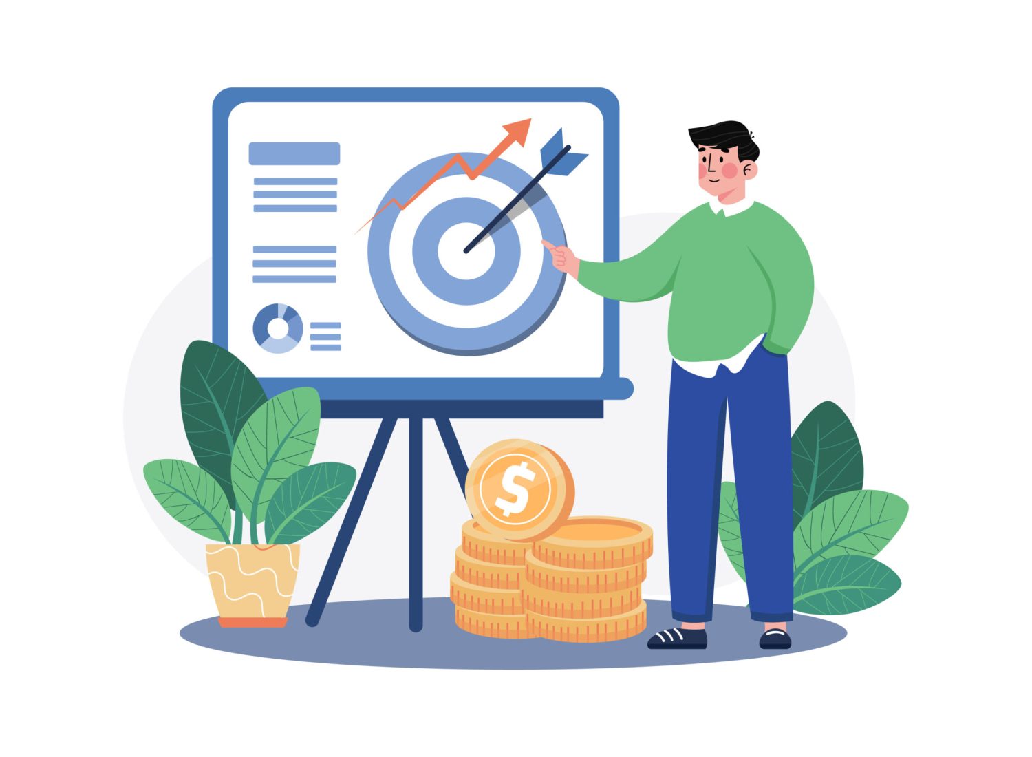Businessman Focusing On A Goal Illustration concept. A flat illustration isolated on white background