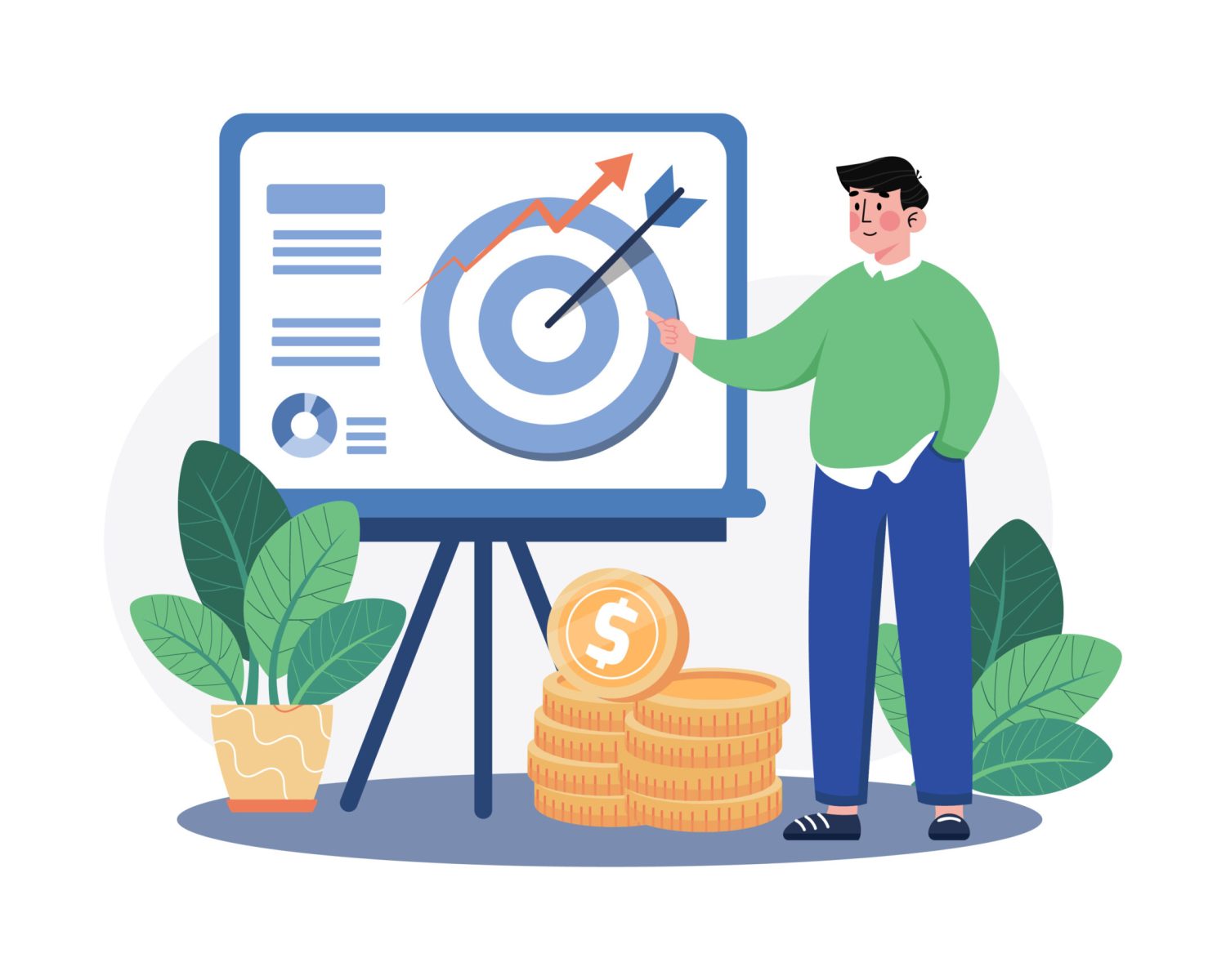 Businessman Focusing On A Goal Illustration concept. A flat illustration isolated on white background
